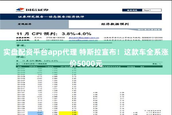 实盘配资平台app代理 特斯拉宣布！这款车全系涨价5000元