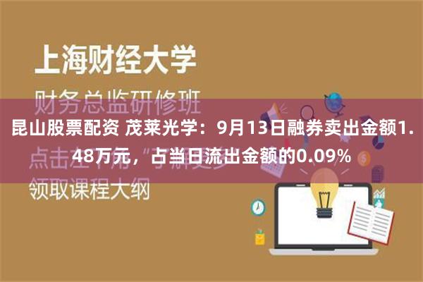 昆山股票配资 茂莱光学：9月13日融券卖出金额1.48万元，占当日流出金额的0.09%